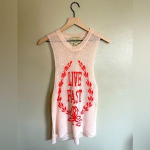 Women’s S Wildfox Couture White Label wool blend sleeveless sweater, Live Fast